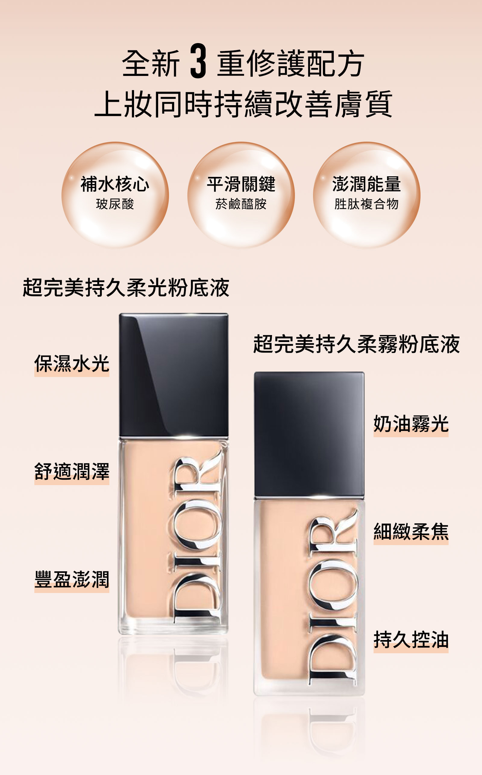 全新 3 重修護配方上妝同時持續改善膚質
